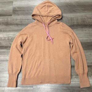 Boden Hooded Knit Sweater US 2 Tan Cashmere Blend Stripe Back Pullover